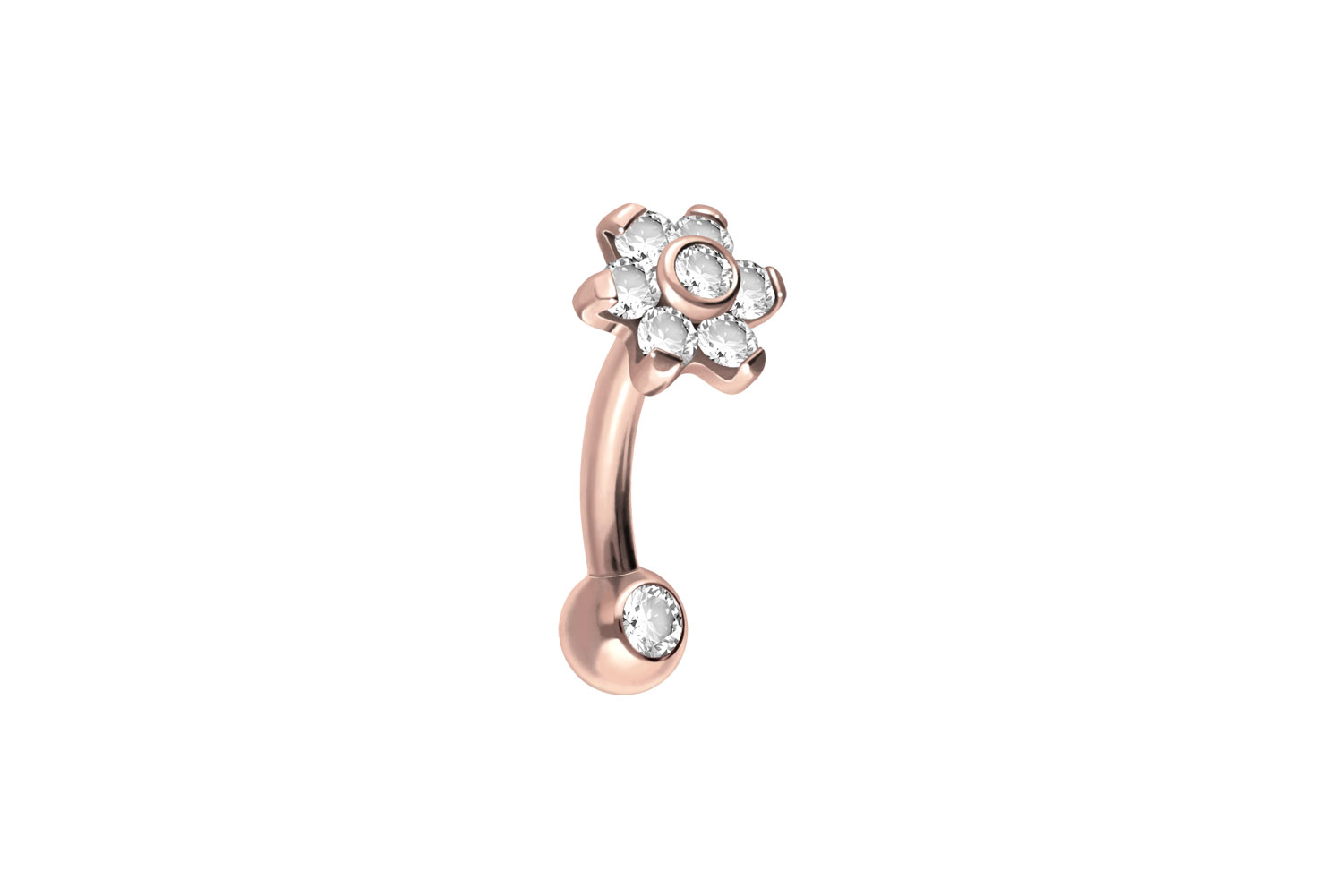 Titan Piercing Banane mit Push Fit BLUME MIT 7 KRISTALLEN + KRISTALLKUGEL